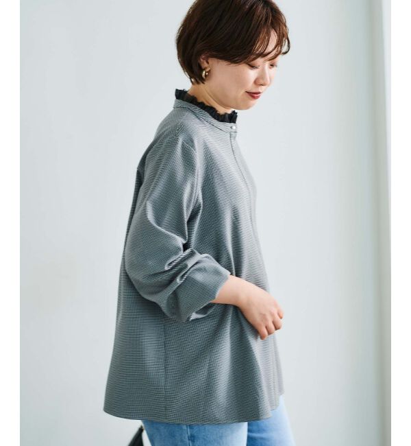 le.coeur blanc「チェック柄オーガンジーフリルネックブラウス」|シャツ・ブラウス|