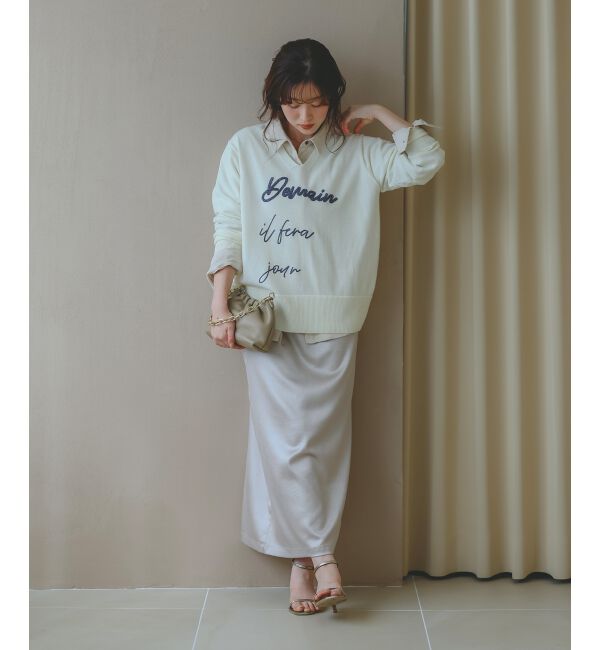  「フレーズロゴ刺繍Vネックニット」|ニット・セーター|