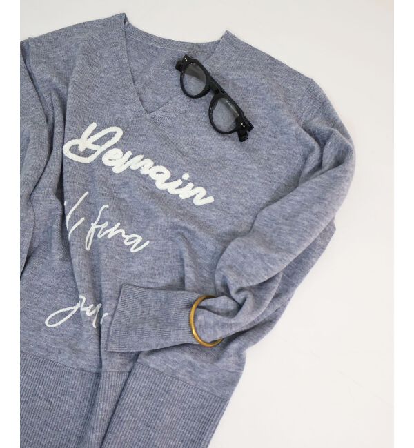  「フレーズロゴ刺繍Vネックニット」|ニット・セーター|