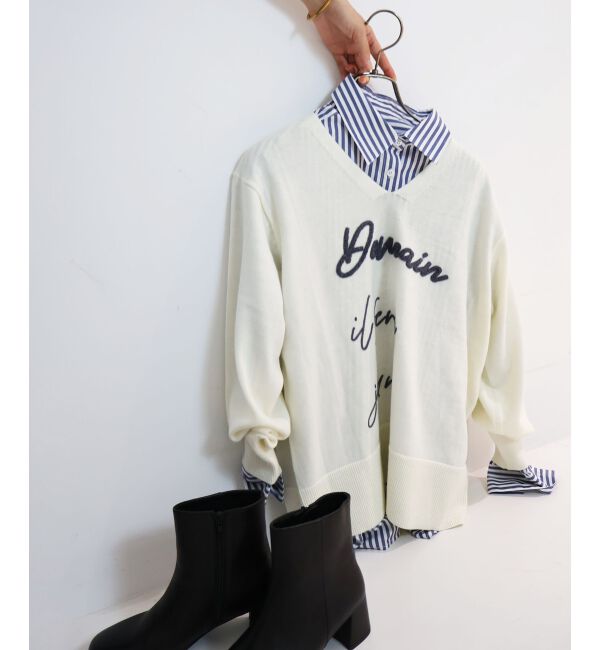  「フレーズロゴ刺繍Vネックニット」|ニット・セーター|