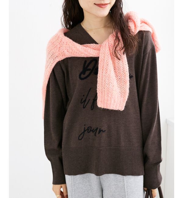  「フレーズロゴ刺繍Vネックニット」|ニット・セーター|
