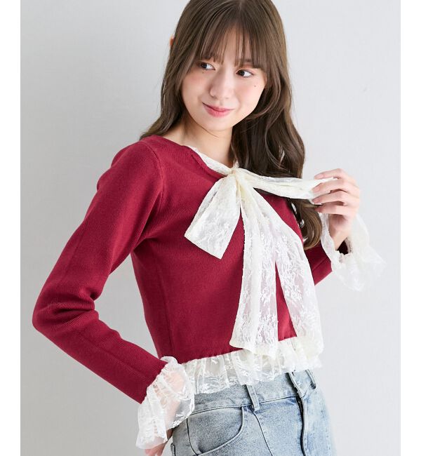  「レースドッキングVネックニット」|ニット・セーター|