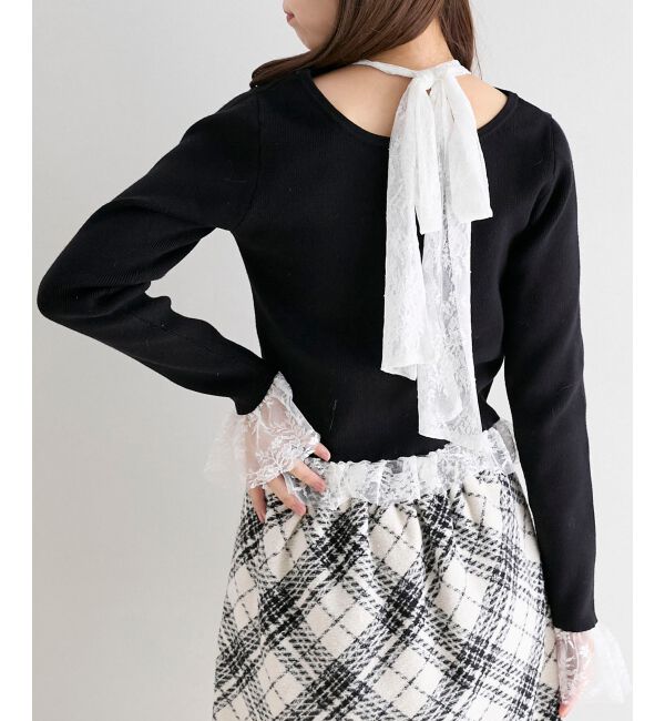  「レースドッキングVネックニット」|ニット・セーター|