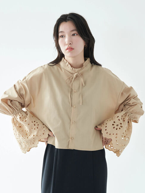 earth music&ecology「袖レースショートシャツブラウス」|シャツ・ブラウス|ベージュ