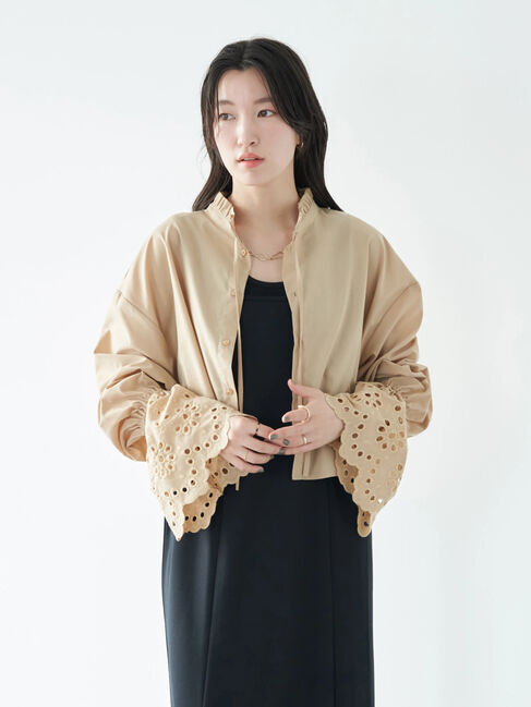 earth music&ecology「袖レースショートシャツブラウス」|シャツ・ブラウス|