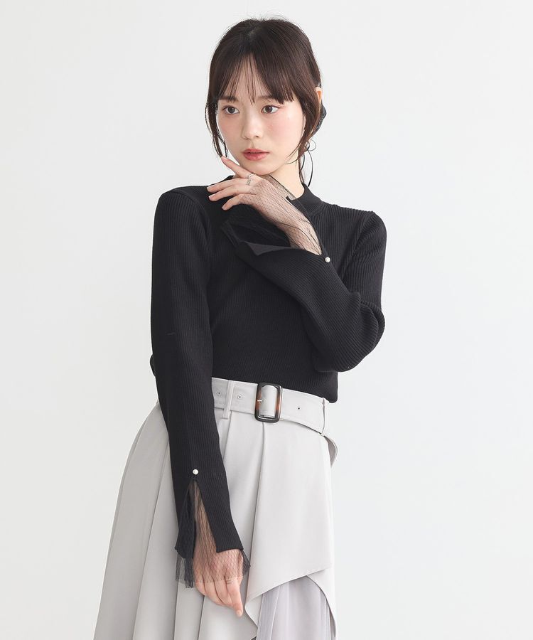 earth music&ecology「スリットチュールスリーブニットプルオーバー」|ニット・セーター|