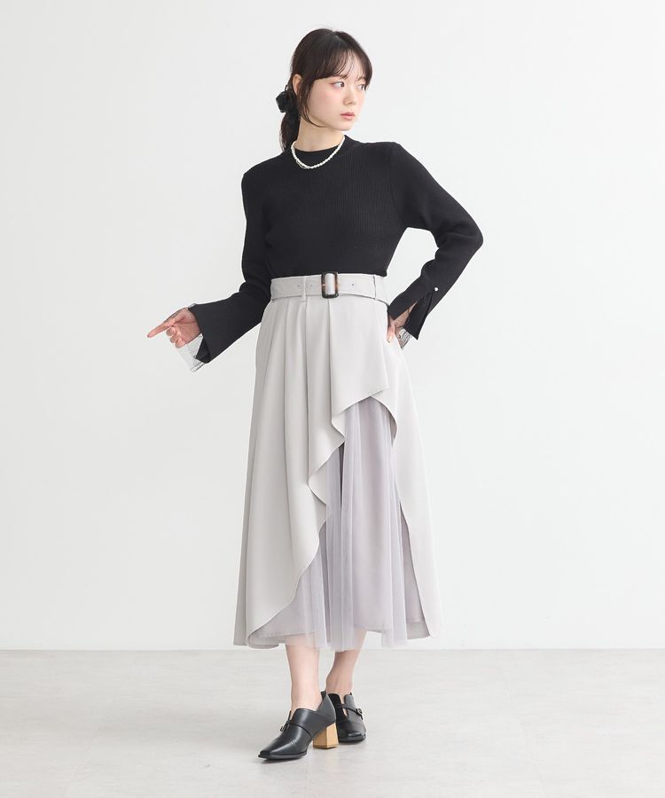 earth music&ecology「スリットチュールスリーブニットプルオーバー」|ニット・セーター|