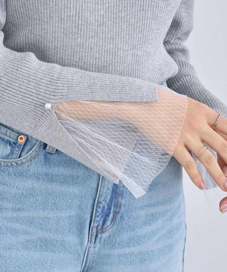 earth music&ecology「スリットチュールスリーブニットプルオーバー」|ニット・セーター|