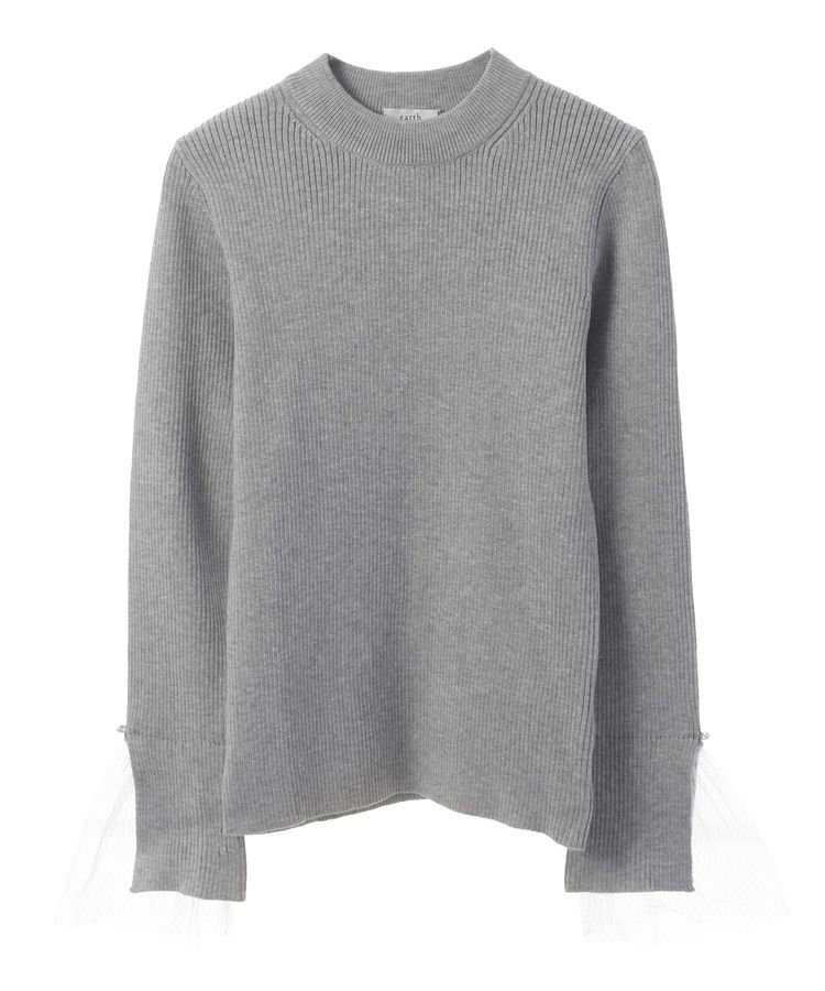 earth music&ecology「スリットチュールスリーブニットプルオーバー」|ニット・セーター|