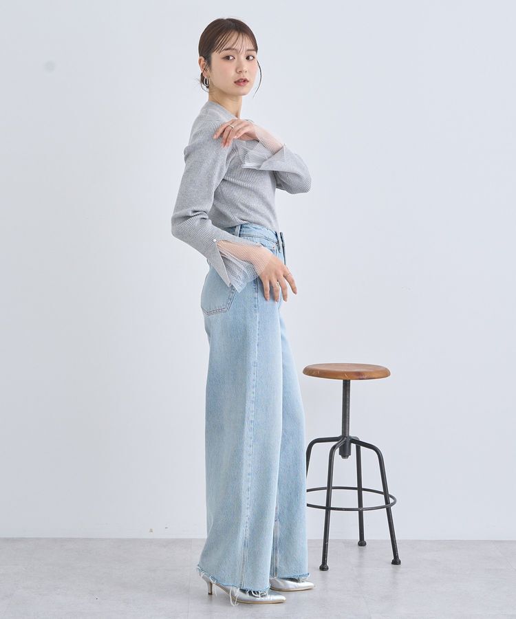 earth music&ecology「スリットチュールスリーブニットプルオーバー」|ニット・セーター|