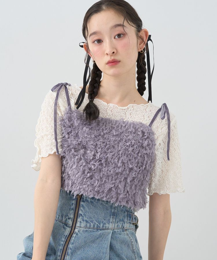 earth music&ecology「【WEB限定】ベロアリボンフェザービスチェ」|ベスト・ジレ|Charcoal Gray