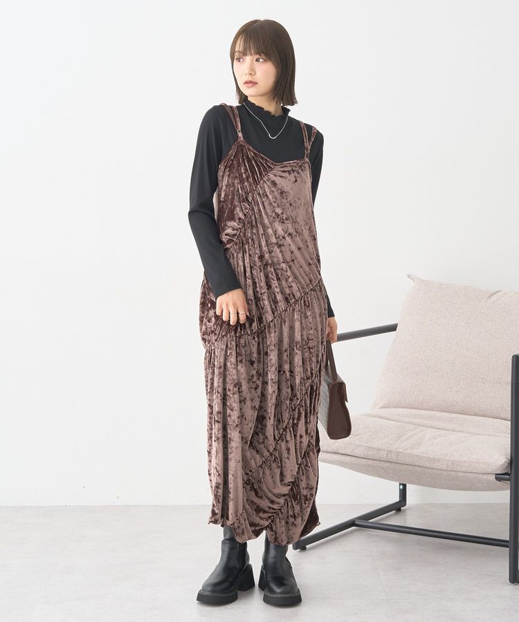 earth music&ecology「クラッシュベロアシャーリングワンピース」|ワンピース|Brown