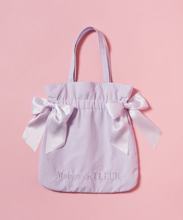 Maison de FLEUR「ギンガムチェックダブルリボントートバッグ」|トートバッグ|ラベンダー