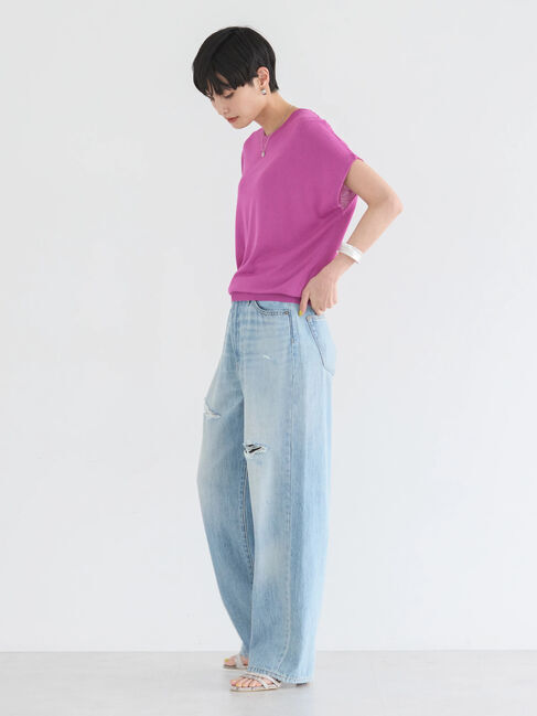 AMERICAN HOLIC「接触冷感フレンチスリーブニットプルオーバー」|ニット・セーター|