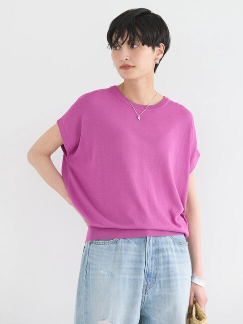 AMERICAN HOLIC「接触冷感フレンチスリーブニットプルオーバー」|ニット・セーター|Pink