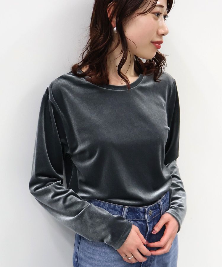 AMERICAN HOLIC「ベロアクルーネックカットプルオーバー」|Tシャツ・カットソー|