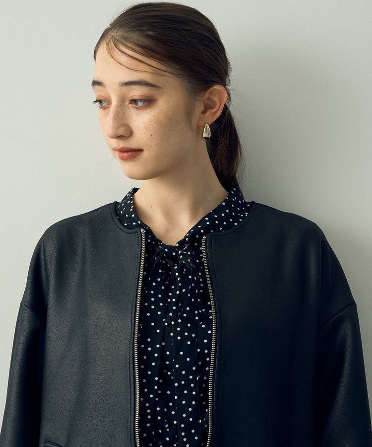 YECCA VECCA「レザーライクノーカラーブルゾン」|ブルゾン・スタジャン|