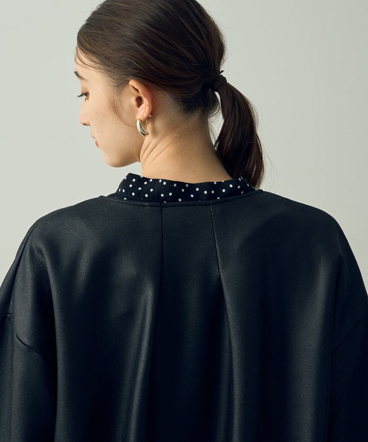 YECCA VECCA「レザーライクノーカラーブルゾン」|ブルゾン・スタジャン|