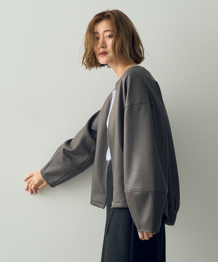 YECCA VECCA「レザーライクノーカラーブルゾン」|ブルゾン・スタジャン|