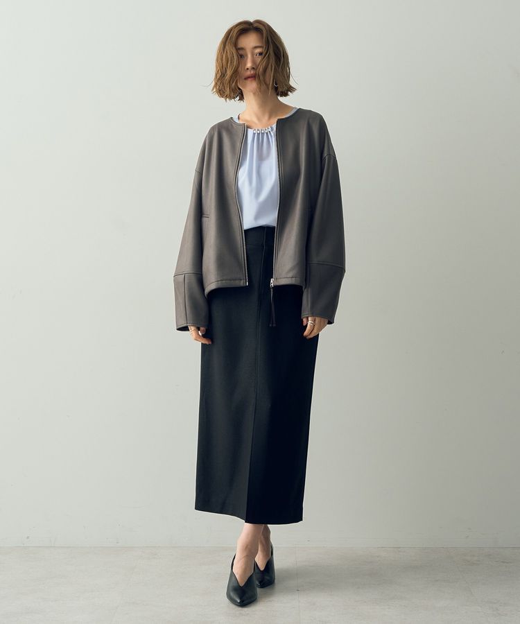 YECCA VECCA「レザーライクノーカラーブルゾン」|ブルゾン・スタジャン|