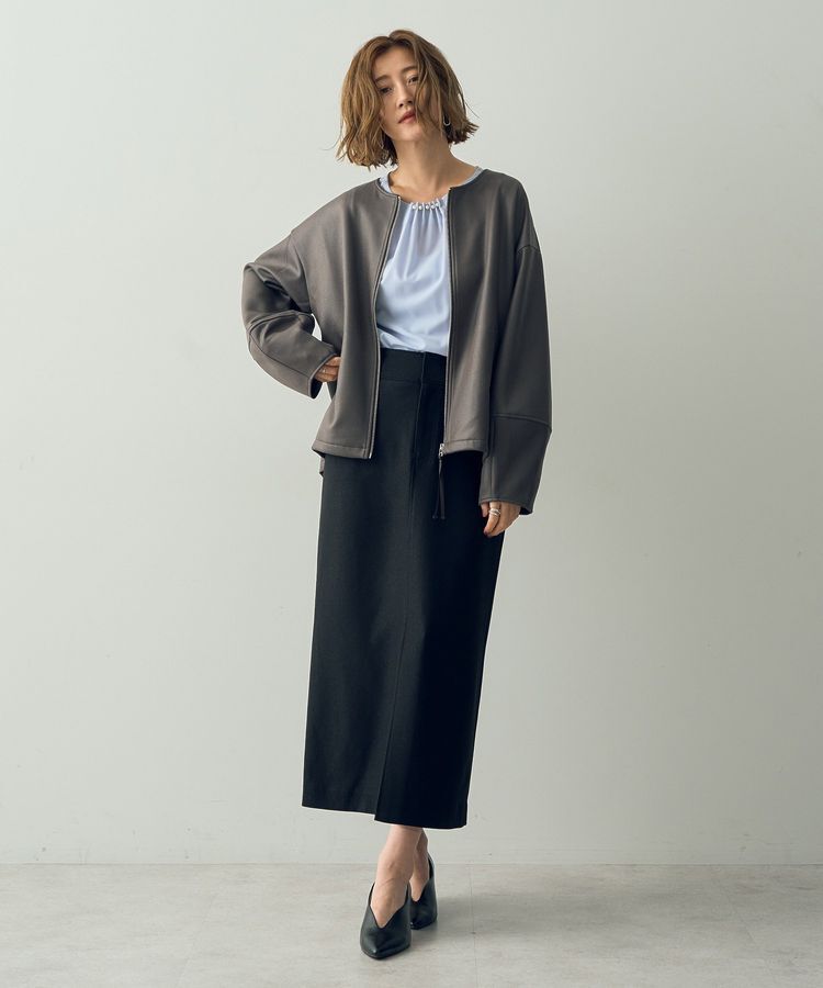 YECCA VECCA「レザーライクノーカラーブルゾン」|ブルゾン・スタジャン|