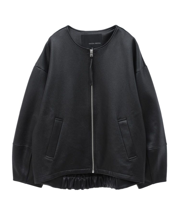 YECCA VECCA「レザーライクノーカラーブルゾン」|ブルゾン・スタジャン|