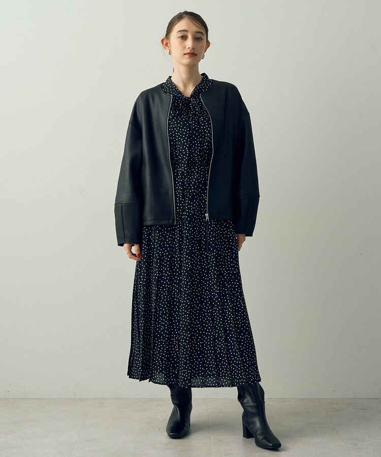 YECCA VECCA「レザーライクノーカラーブルゾン」|ブルゾン・スタジャン|