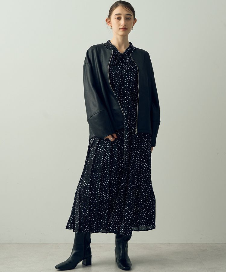 YECCA VECCA「レザーライクノーカラーブルゾン」|ブルゾン・スタジャン|