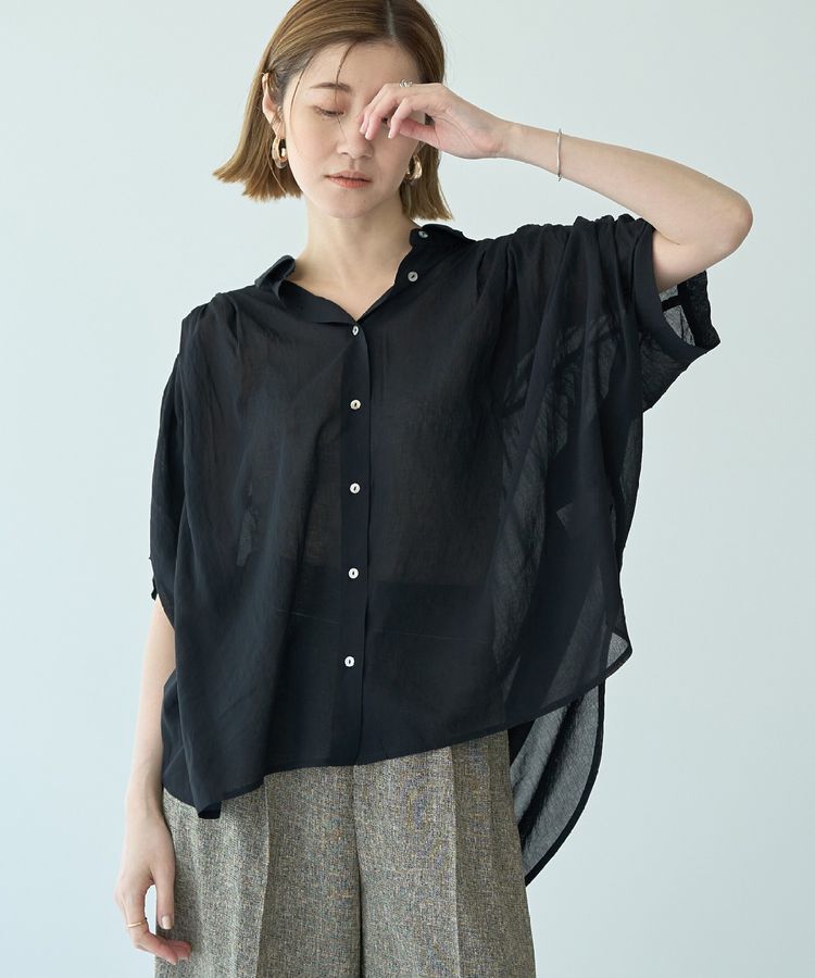 YECCA VECCA「ドライタッチシアーバックギャザーシャツ」|シャツ・ブラウス|Black