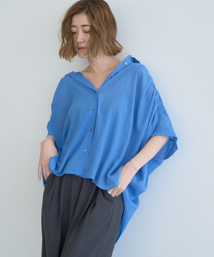 YECCA VECCA「ドライタッチシアーバックギャザーシャツ」|シャツ・ブラウス|Blue
