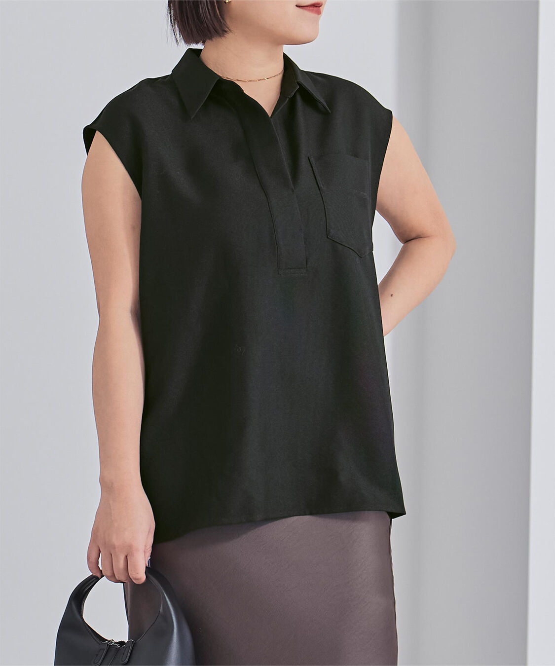 ur's「リネンライクフレンチスリーブスキッパーブラウス」|シャツ・ブラウス|ブラック