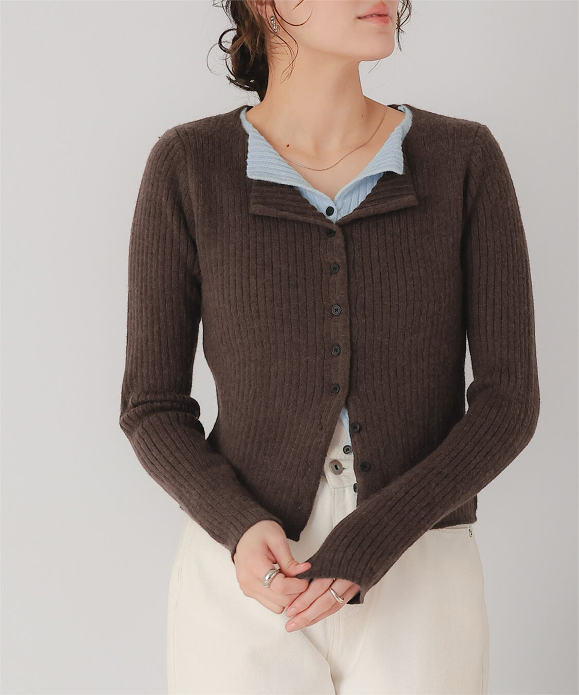 titivate「レイヤード風リブニットトップス」|ニット・セーター|ブラウン