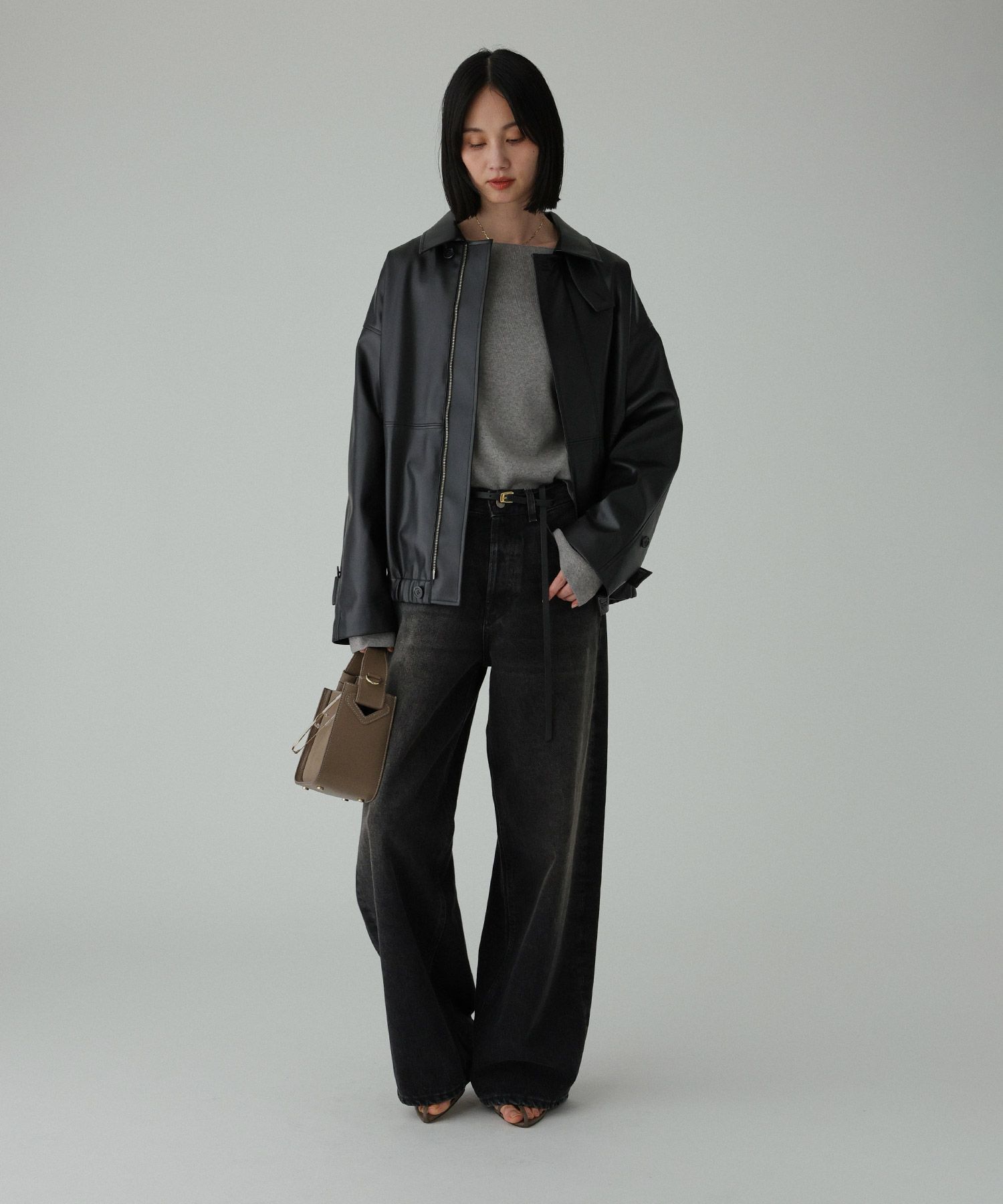 BABYLONE「フェイクレザーカバーオール」|ブルゾン・スタジャン|