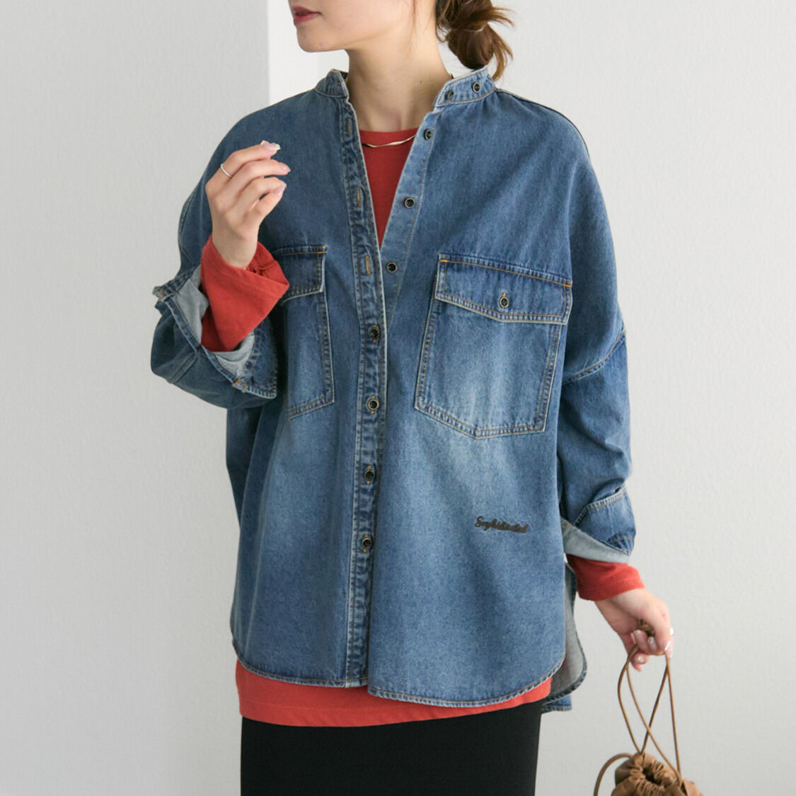  「【年間総売上１位！】ヴィンテージライクデニムバンドカラーシャツ」|シャツ・ブラウス|インディゴブルー