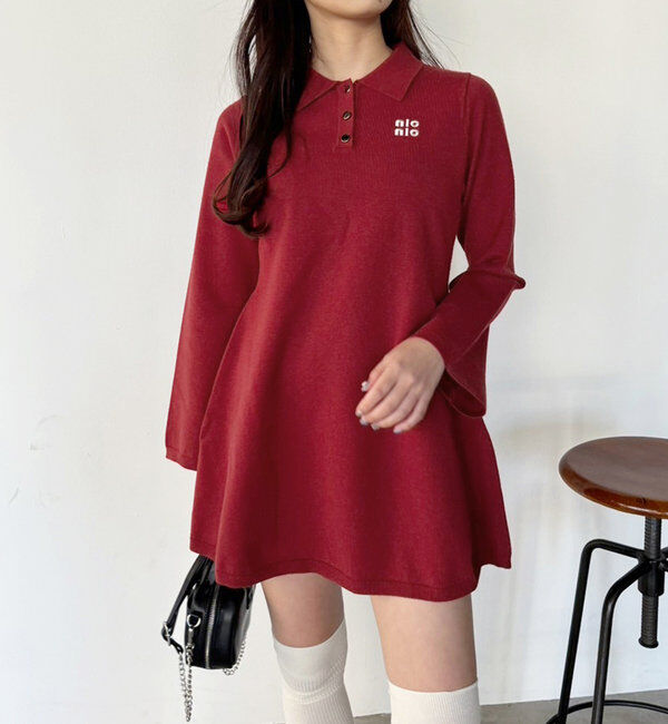  「ポロ襟ニットワンピース」|ワンピース|