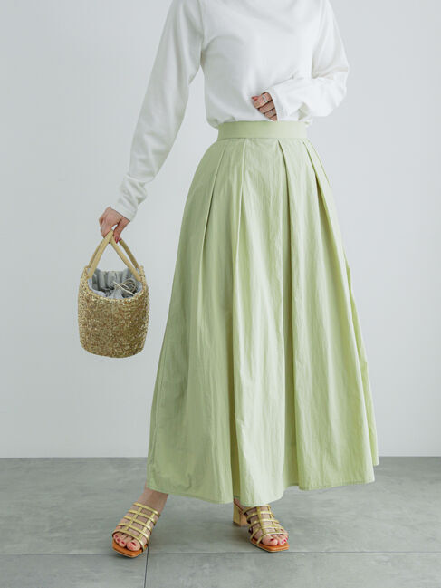 Te chichi「ナイロンタフタタックフレアスカート」|スカート|グリーン