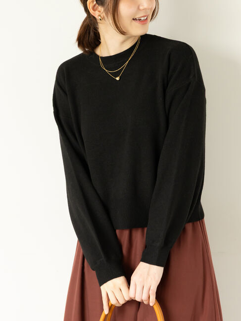 Te chichi TERRASSE「もちもちミラノリブクロップドクルーネックニット」|ニット・セーター|ブラック