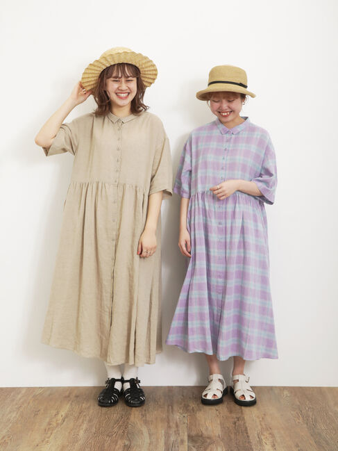 Samansa Mos2「【Sサイズ / WEB限定】【イージーケア】柄アソートリネン混シャツワンピース」|ワンピース|