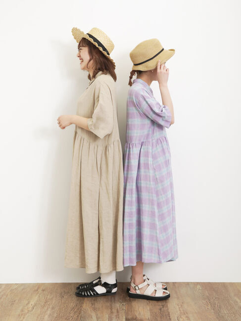 Samansa Mos2「【Sサイズ / WEB限定】【イージーケア】柄アソートリネン混シャツワンピース」|ワンピース|