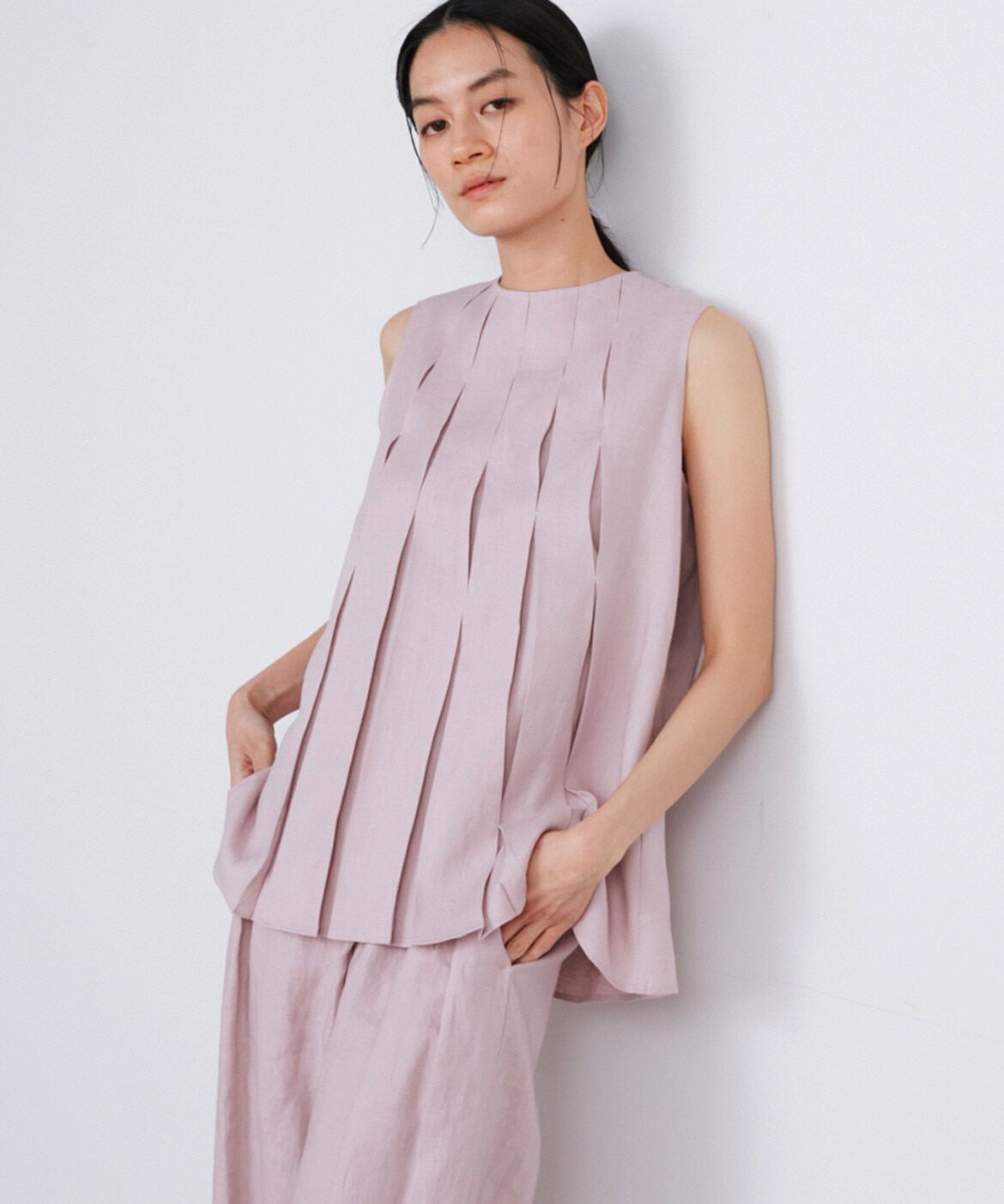INED「リネンボックスプリーツブラウス《la veille by SUPERIOR CLOSET》」|シャツ・ブラウス|ピンク1