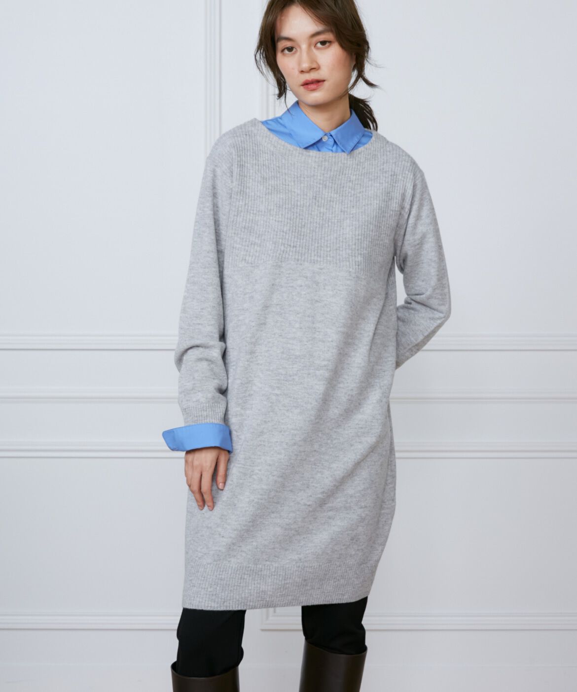 INED「《大きいサイズ》ミニ丈ニットワンピース」|ワンピース|