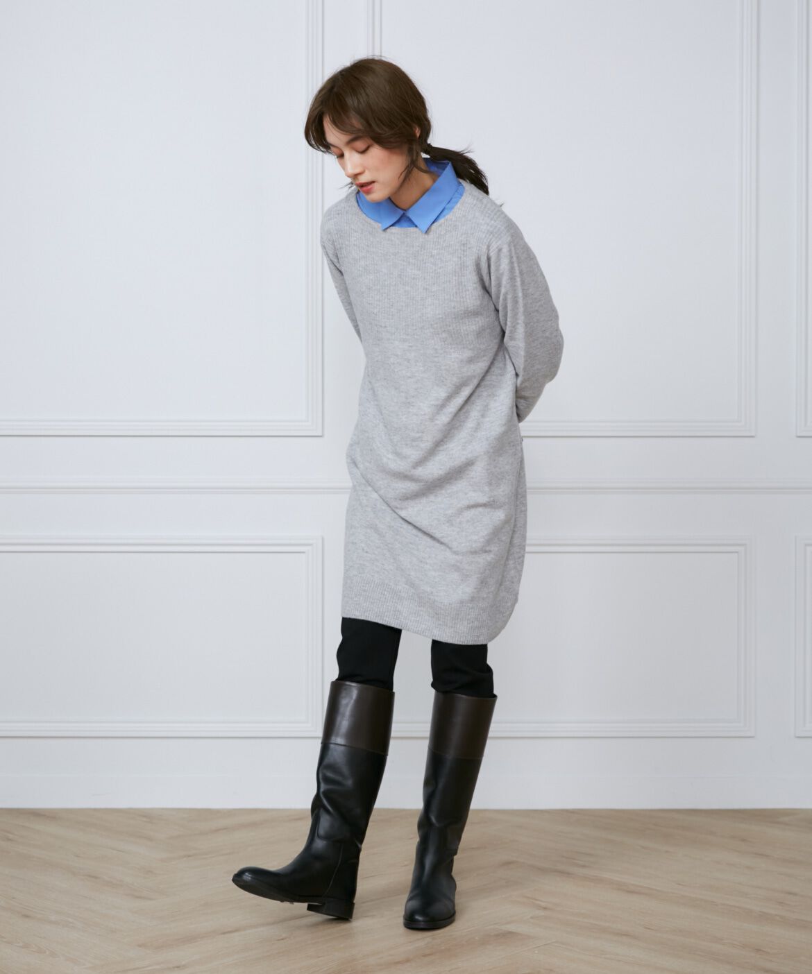 INED「《大きいサイズ》ミニ丈ニットワンピース」|ワンピース|