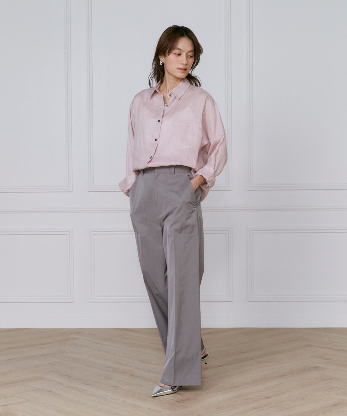 INED「《大きいサイズ》リネンレギュラーカラーシャツ」|シャツ・ブラウス|