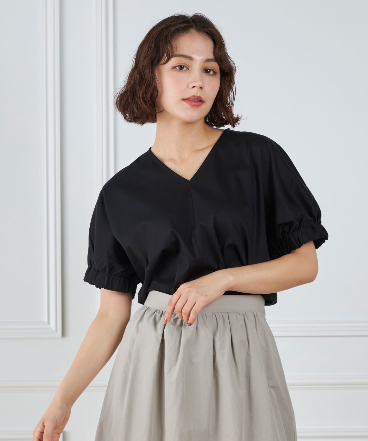 7-IDconcept.「ギャザースリーブプルオーバー」|Tシャツ・カットソー|ブラック