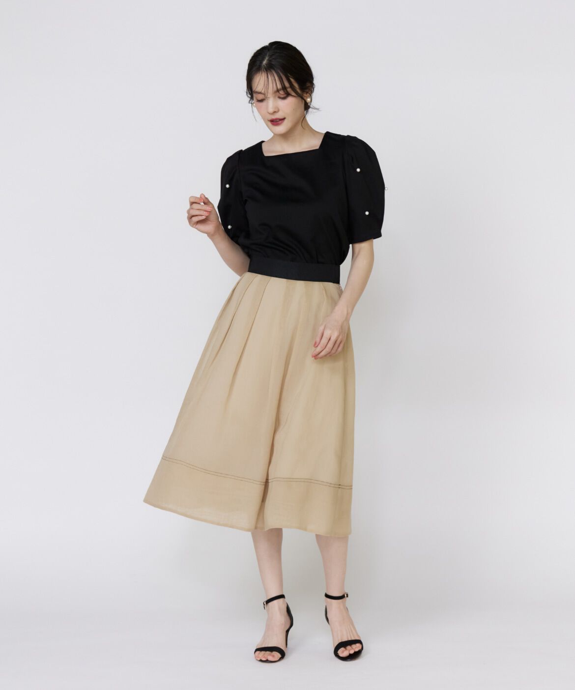 Maglie le cassetto「袖パールカットソー」|Tシャツ・カットソー|