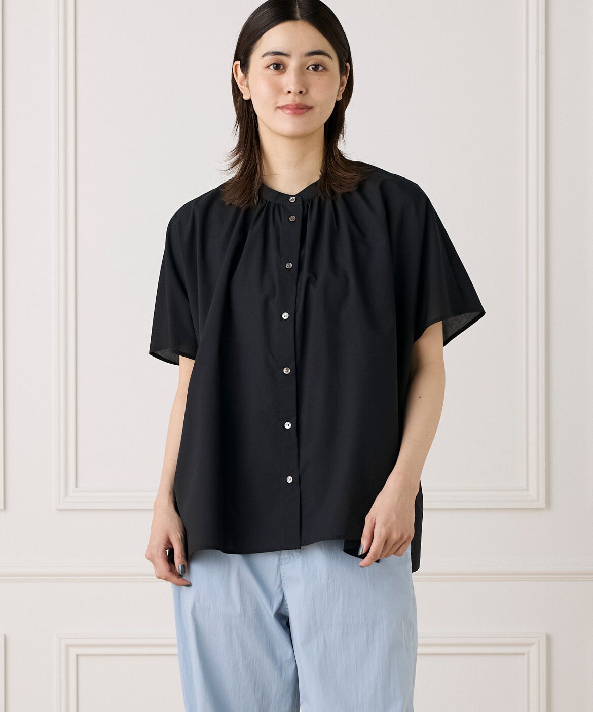 7-IDconcept.「《WEB限定カラー》ポンチョ風バンドカラーブラウス」|シャツ・ブラウス|ブラック