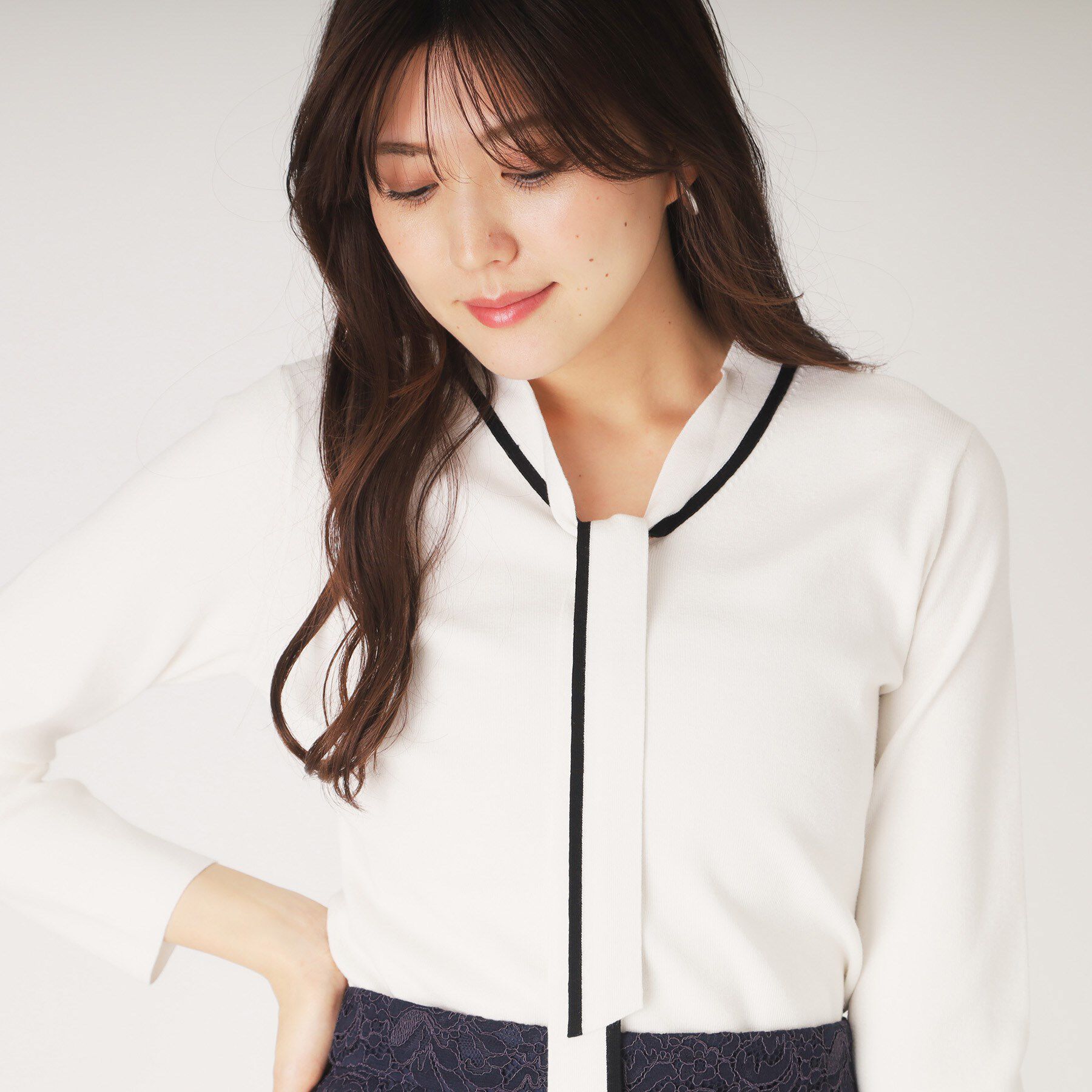 COUP DE CHANCE「【洗える】配色ボウタイのニットトップス」|Tシャツ・カットソー|