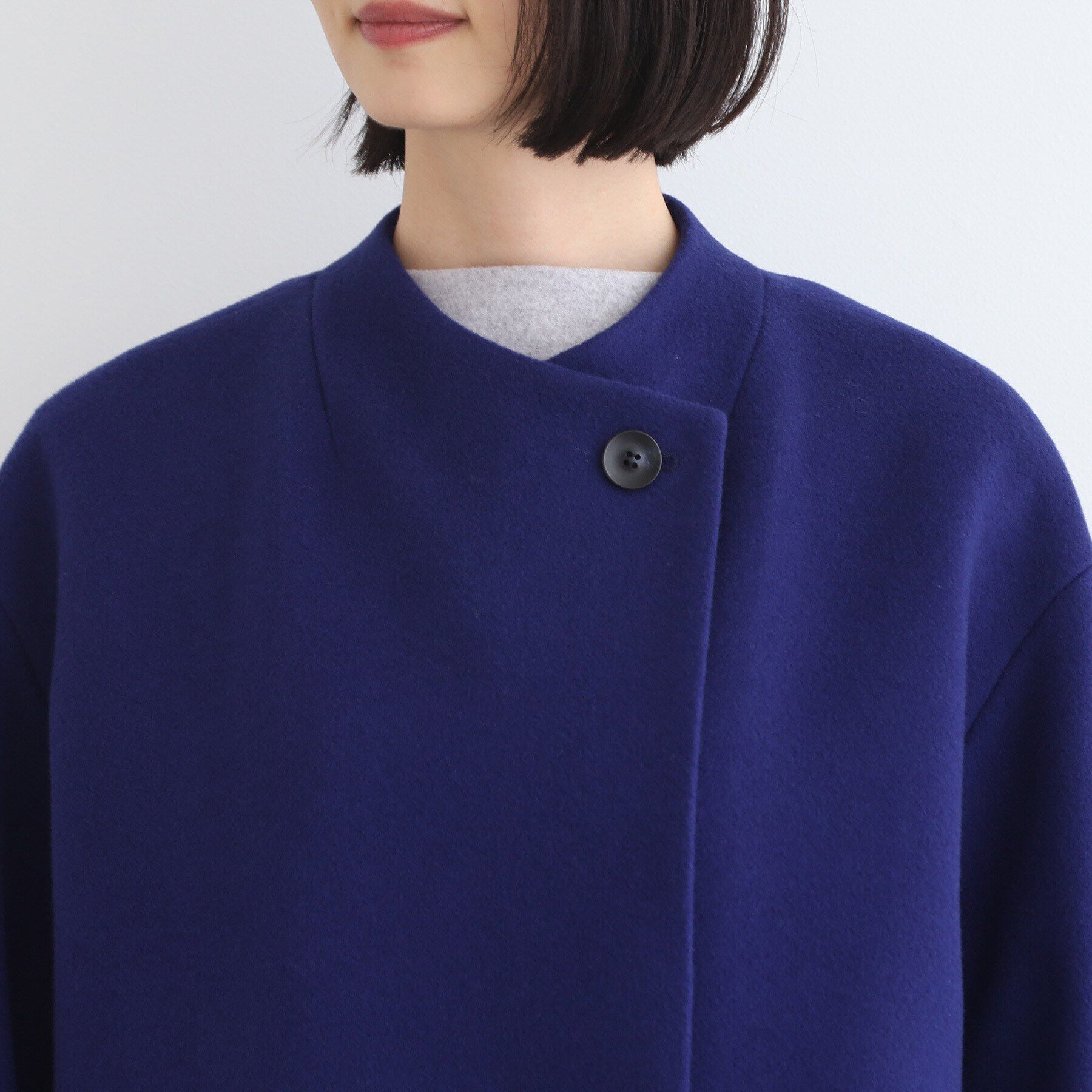 INDIVI「【ウール】コクーンシルエットフォルムコート」|ノーカラーコート|