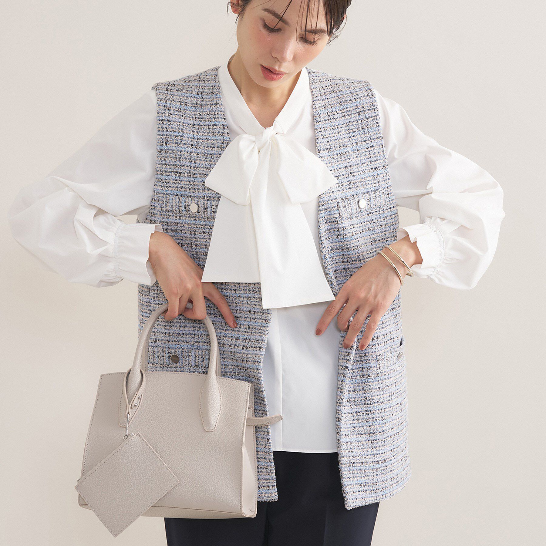 INDIVI「【2点セット／洗える／セレモニー】ツイードジレ＆ボウタイブラウス」|その他|
