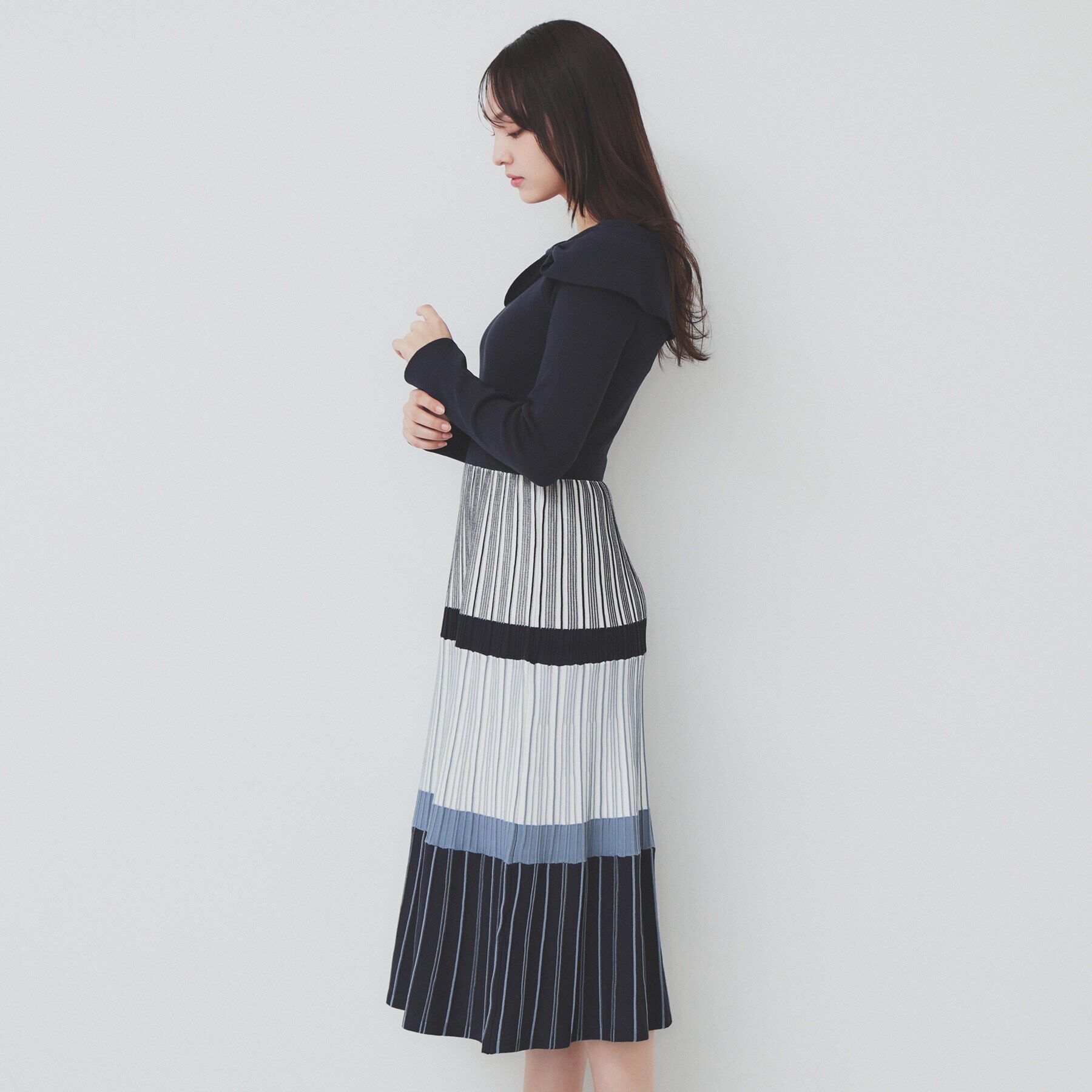 index「ランダムボーダーニットワンピース【洗濯機洗い可】」|ワンピース|